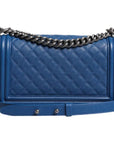 Chanel Blue Lambskin Double Chain Leather Medium Shoulder Bag