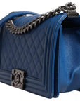 Chanel Blue Lambskin Double Chain Leather Medium Shoulder Bag