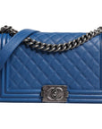 Chanel Blue Lambskin Double Chain Leather Medium Shoulder Bag