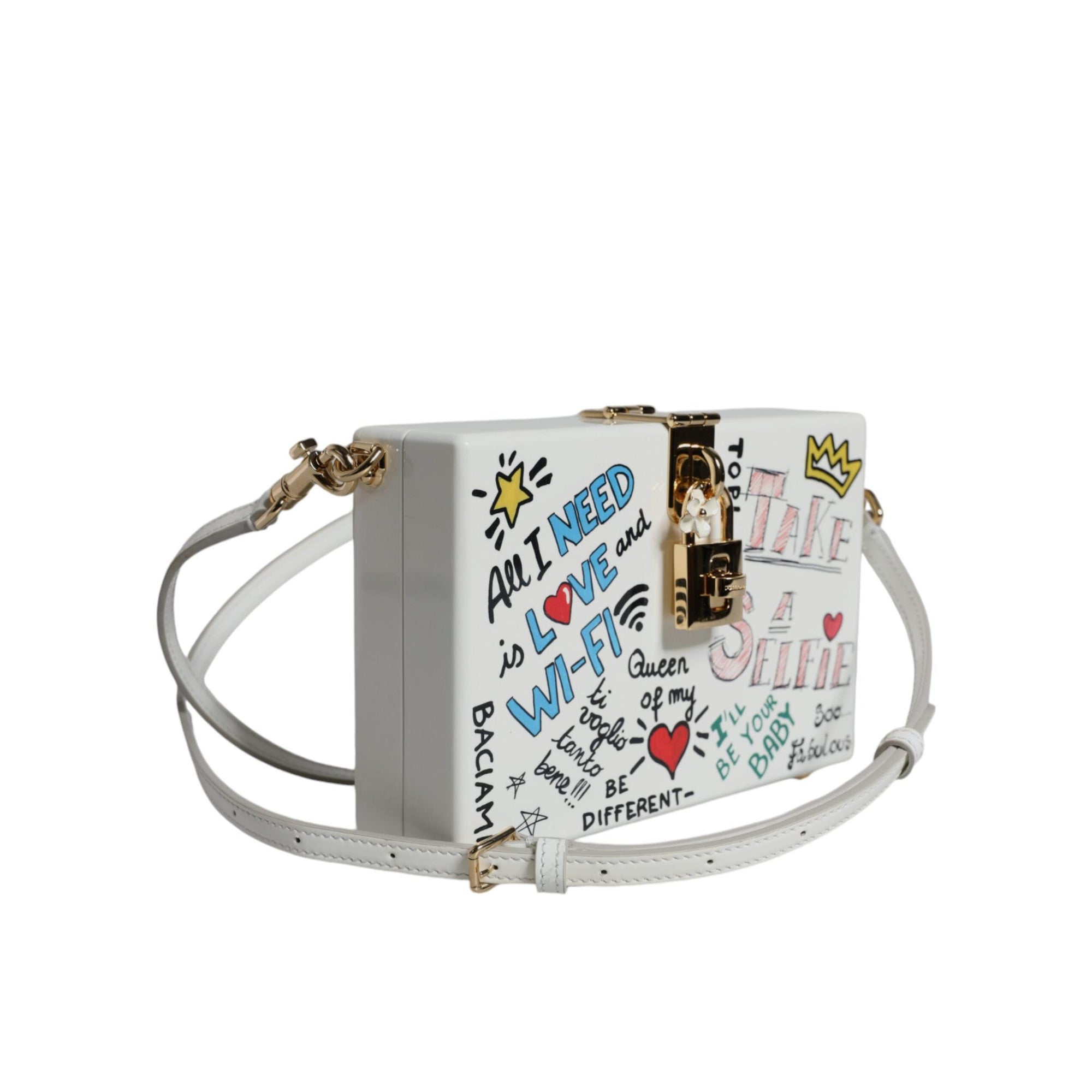 Dolce & Gabbana White Graffiti Print Clutch Crossbody Bag