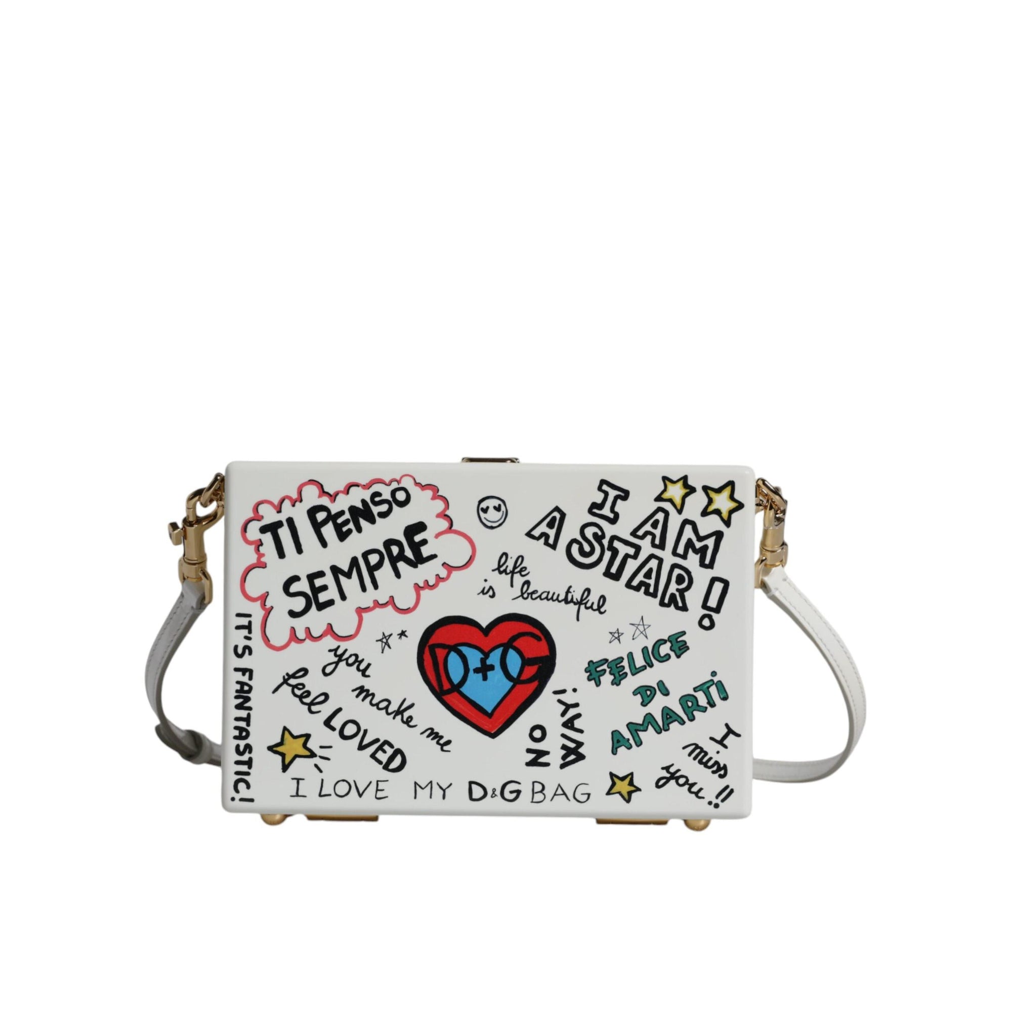 Dolce & Gabbana White Graffiti Print Clutch Crossbody Bag