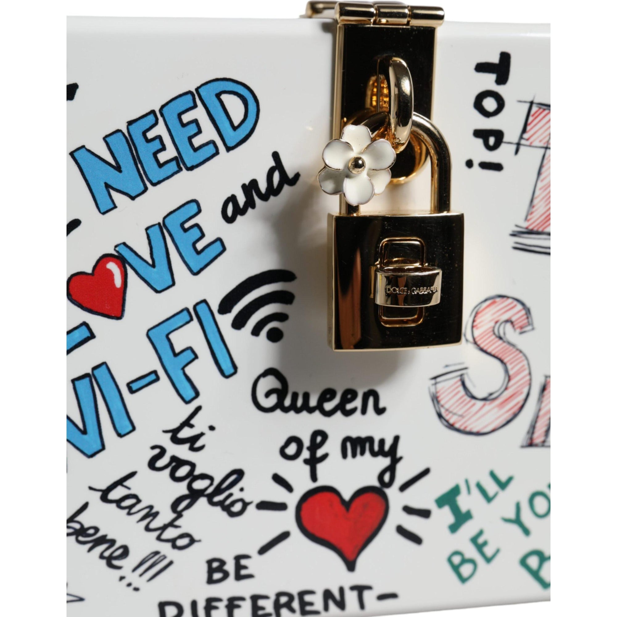 Dolce & Gabbana White Graffiti Print Clutch Crossbody Bag