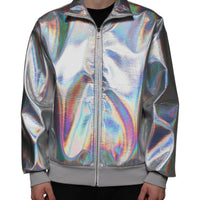 Dolce & Gabbana Silver Iridescent Full Zip Men Bomber Jacket