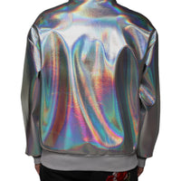 Dolce & Gabbana Silver Iridescent Full Zip Men Bomber Jacket