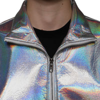 Dolce & Gabbana Silver Iridescent Full Zip Men Bomber Jacket