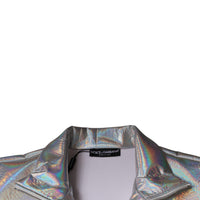 Dolce & Gabbana Silver Iridescent Full Zip Men Bomber Jacket