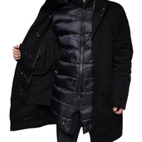 Dolce & Gabbana Black Hooded Parka Cotton Trench Coat Jacket