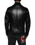 Dolce & Gabbana Black Calf Leather Quilted Full Zip Jacket