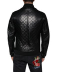 Dolce & Gabbana Black Calf Leather Quilted Full Zip Jacket