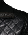 Dolce & Gabbana Black Calf Leather Quilted Full Zip Jacket