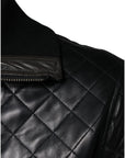 Dolce & Gabbana Black Calf Leather Quilted Full Zip Jacket