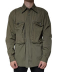Dolce & Gabbana Military Green Cotton Bend Collared Coat Jacket
