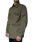 Dolce & Gabbana Military Green Cotton Bend Collared Coat Jacket