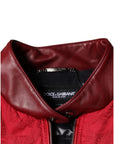 Dolce & Gabbana Red Quilted Bomber Gold Crown Logo Jacket