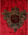 Dolce & Gabbana Red Quilted Bomber Gold Crown Logo Jacket