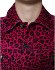 Dolce & Gabbana Fuchsia Leopard Button Down Collared Jacket
