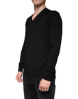 Dolce & Gabbana Black Embellished V-neck Pullover Sweater