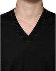 Dolce & Gabbana Black Embellished V-neck Pullover Sweater