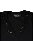 Dolce & Gabbana Black Embellished V-neck Pullover Sweater