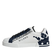 Dolce & Gabbana White Blue Leather Crown Milano Sneakers Shoes