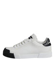 Dolce & Gabbana White Black Leather Logo Portofino Sneaker Shoes