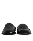 Dolce & Gabbana Black Logo Embroidered Leather Loafer Men Dress Shoes