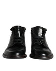 Dolce & Gabbana Black Leather Men Short Boots Lace Up Shoes