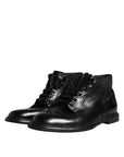 Dolce & Gabbana Black Leather Men Short Boots Lace Up Shoes