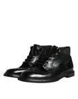 Dolce & Gabbana Black Leather Men Short Boots Lace Up Shoes