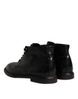 Dolce & Gabbana Black Leather Men Short Boots Lace Up Shoes