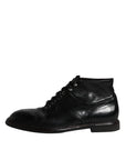 Dolce & Gabbana Black Leather Men Short Boots Lace Up Shoes