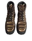 Dolce & Gabbana Bronze Padded Mid Calf Lace Up Boots Shoes