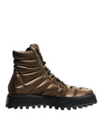 Dolce & Gabbana Bronze Padded Mid Calf Lace Up Boots Shoes