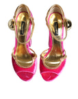 Dolce & Gabbana Pink Velvet Platform Ankle Strap Heel Sandals Shoes