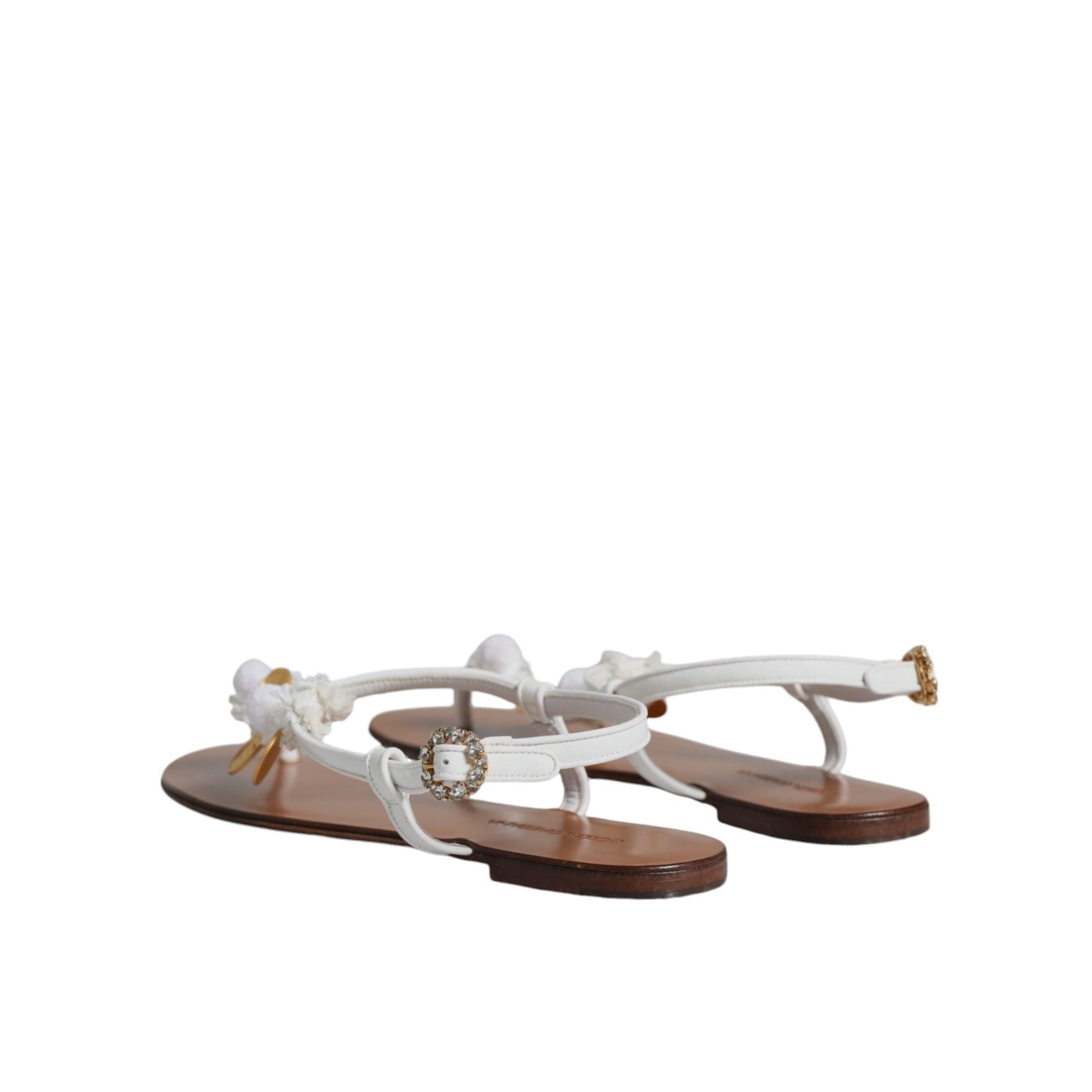Dolce & Gabbana White Leather Coins Flip Flops Sandals Shoes
