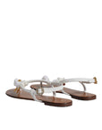 Dolce & Gabbana White Leather Coins Flip Flops Sandals Shoes