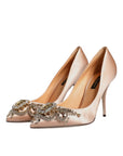 Dolce & Gabbana Beige Satin Crystal High Heels Pumps Shoes