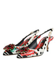 Dolce & Gabbana Multicolor Leather Crystal Heels Slingback Shoes