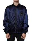 Dolce & Gabbana Blue Crown Heart Full Zip Men Bomber Jacket