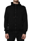 Dolce & Gabbana Black Cotton Full Zip Hooded Bomber Jacket