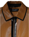 Dolce & Gabbana Brown Leather Full Zip Men Bomber Jacket