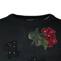 Dolce & Gabbana Gray Embellished Crew Neck Pullover Sweater