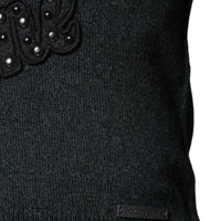 Dolce & Gabbana Gray Embellished Crew Neck Pullover Sweater
