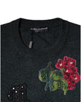 Dolce & Gabbana Gray Embellished Crew Neck Pullover Sweater
