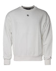 Dolce & Gabbana White Logo Cotton Crew Neck Pullover Sweater