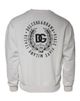 Dolce & Gabbana White Logo Cotton Crew Neck Pullover Sweater