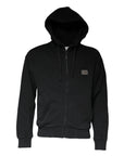 Dolce & Gabbana Black Logo Plaque Hooded Full Zip Sweater