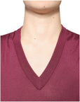 Dolce & Gabbana Maroon Cashmere V-neck Men Pullover Sweater