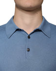 Dolce & Gabbana Sky Blue Silk Collared Men Pullover Sweater