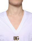 Dolce & Gabbana White Logo Cotton Vneck Short Sleeve T-shirt